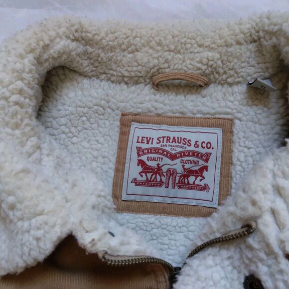 Levi’s Corduroy Trucker Jacket Tan Cotton Sherpa Fleece Lined 90s Y2K Men’s XL - Picture 4 of 16